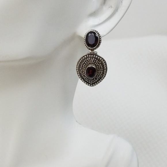 Suarti BA Signed Garnet Sterling SILVER Earrings - Picture 2 of 7